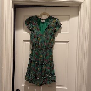 Sugarlips Green Floral V-Neck Tiered Mini Dress